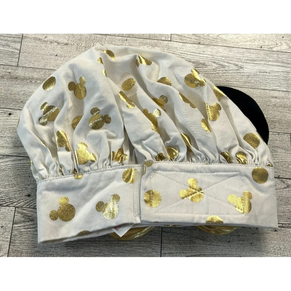 Disney Store Minnie Mouse Chef‎ Hat w/Ears Gold Accents & Bow One Size